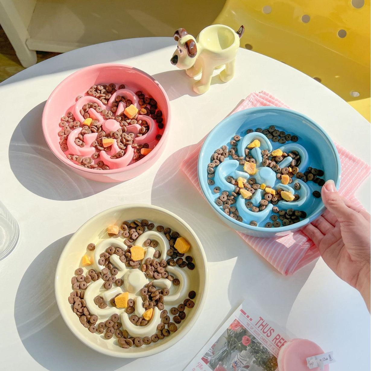 Flower Ceramic Cat Bowl Dog Slow Food Slow Food Anti-choking Dog Food Basin Anti-black Chin Cat Bowl Cat Slow Food Basin - NoKa&AuroraStone