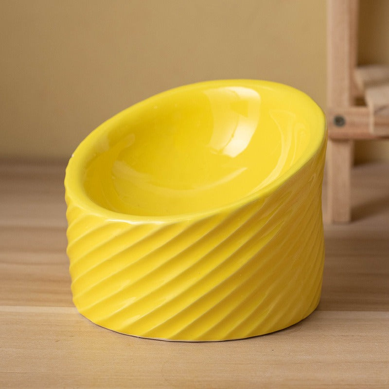 Elevated Tilted Ceramic Pet Bowl | Anti-Vomit for Cats & Small Dogs