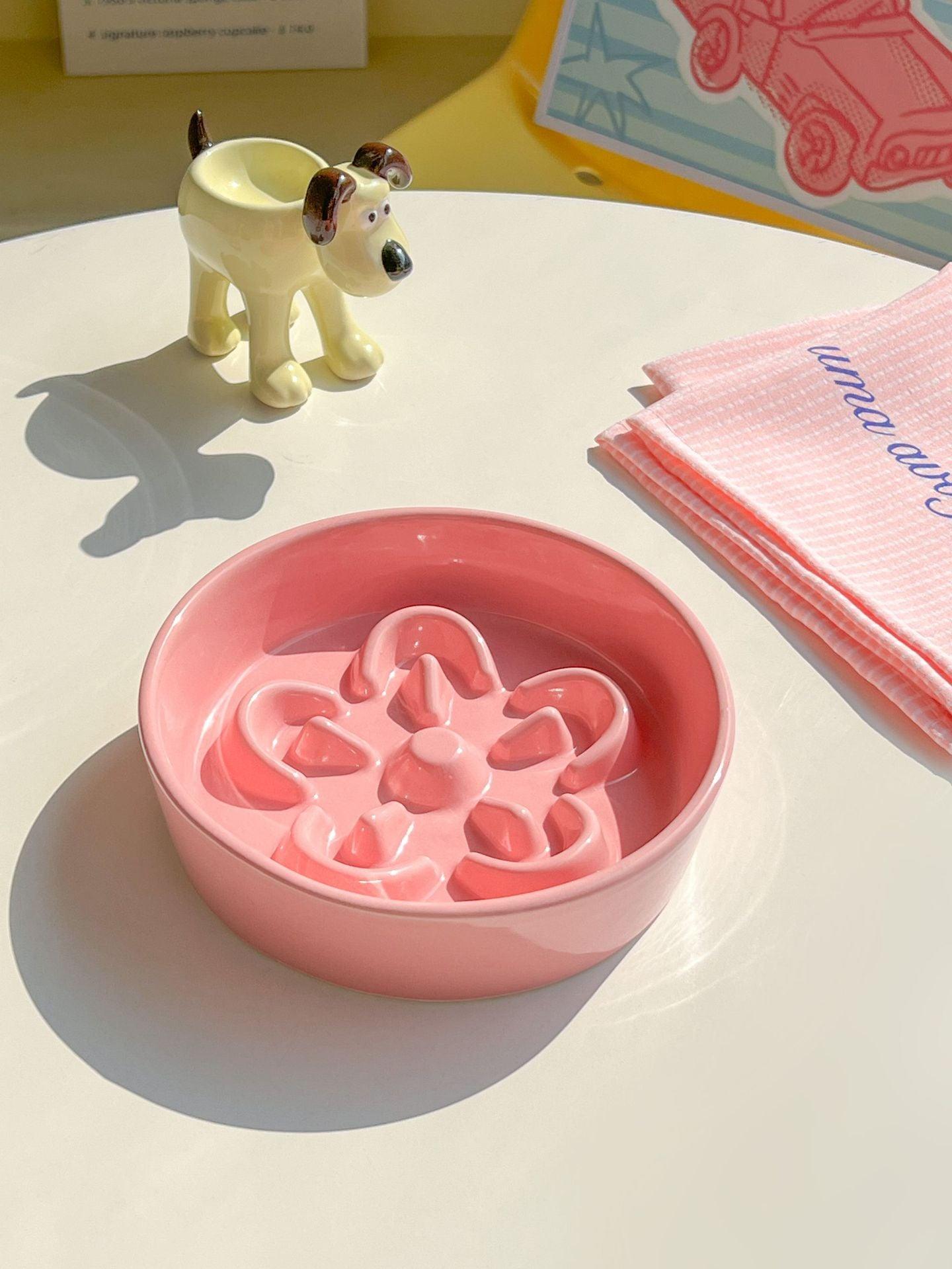 Flower Ceramic Cat Bowl Dog Slow Food Slow Food Anti-choking Dog Food Basin Anti-black Chin Cat Bowl Cat Slow Food Basin - NoKa&AuroraStone