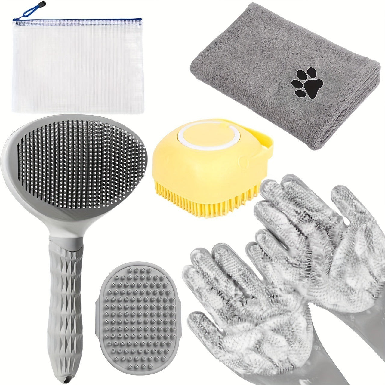 6-Piece Pet Grooming Set – Dog Bath Towel, Hair-Drying Glove & Cleaning Mitts