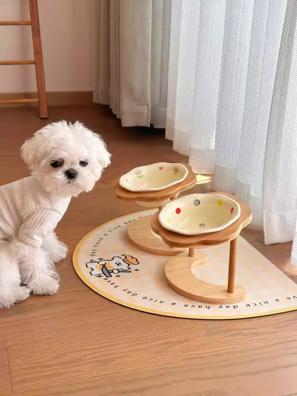 Angled Wooden Elevated Bowl Stand