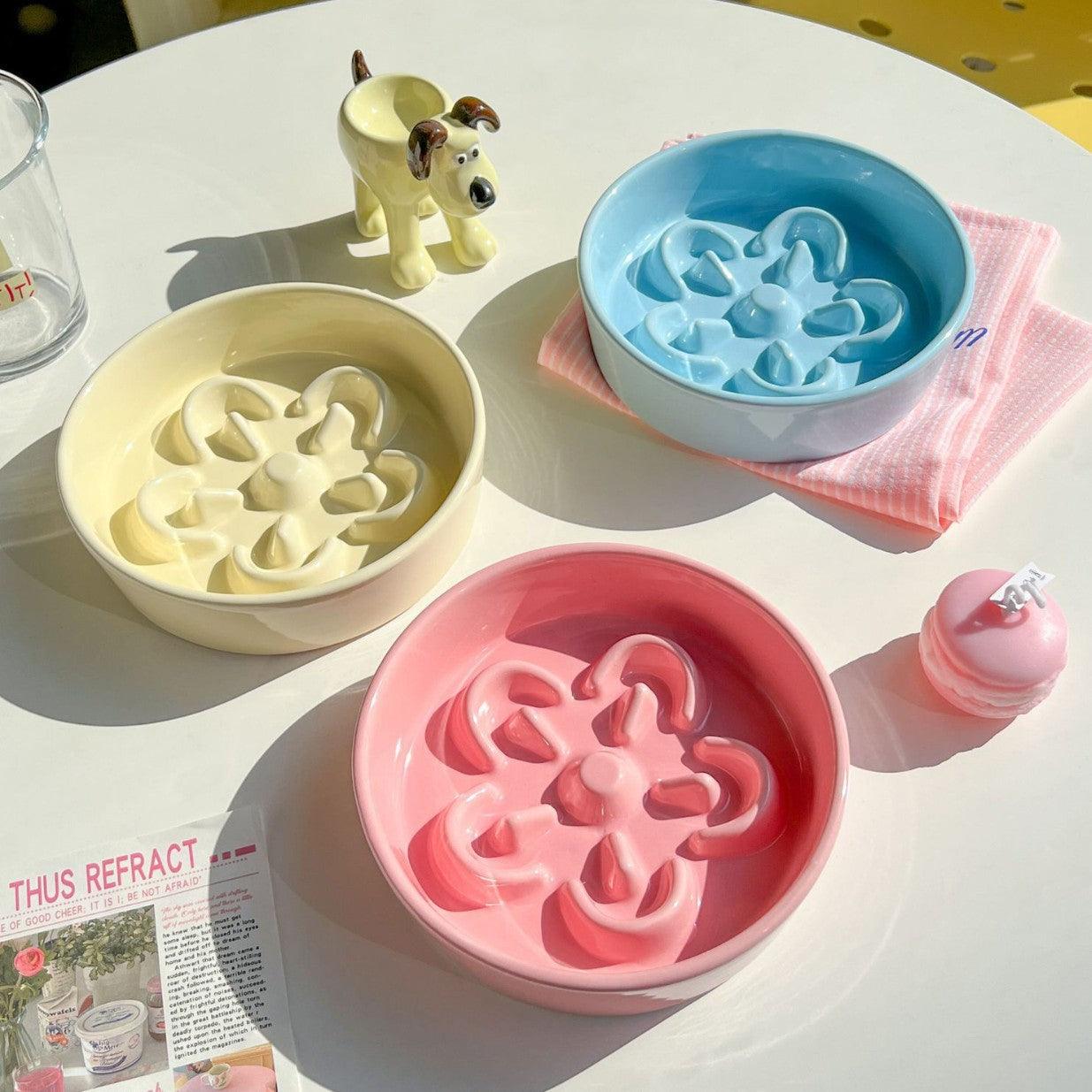 Flower Ceramic Cat Bowl Dog Slow Food Slow Food Anti-choking Dog Food Basin Anti-black Chin Cat Bowl Cat Slow Food Basin - NoKa&AuroraStone