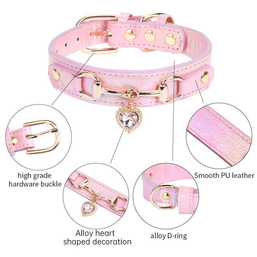Sparkling Rhinestone Pet Collar – Heart Pendant, Bling Accessory for Small Dogs & Cats