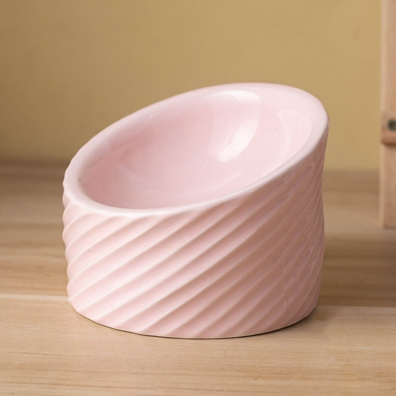 Elevated Tilted Ceramic Pet Bowl | Anti-Vomit for Cats & Small Dogs