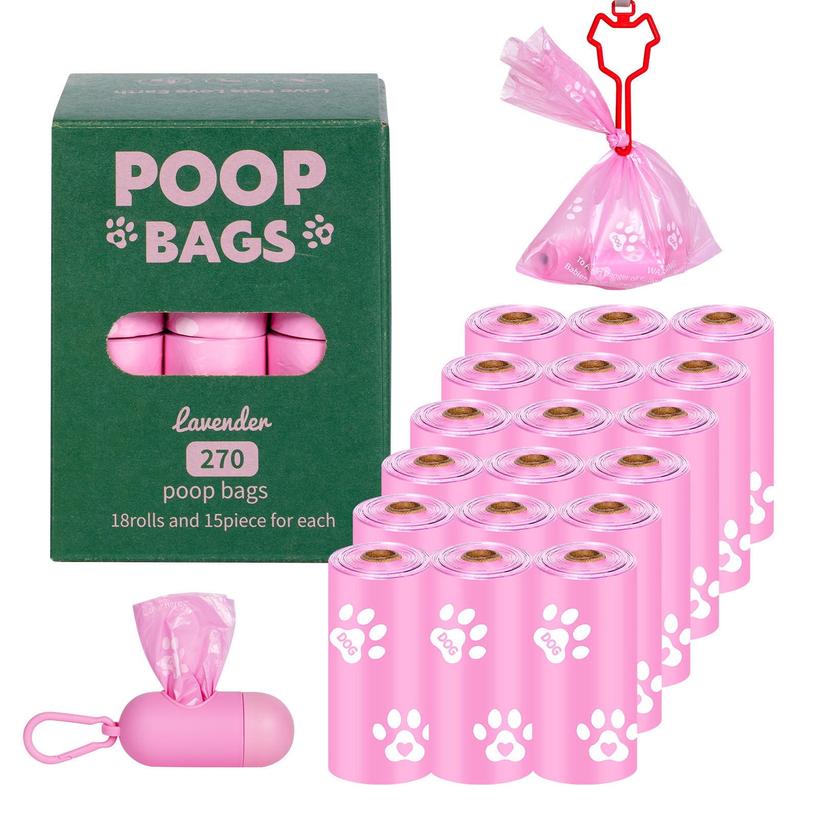 270 Compostable Dog Waste Bags with Dispenser – Plant-Based, Lavender-Scented
