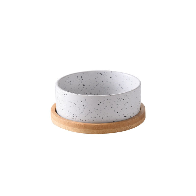 Hand‑Painted Ink‑Style Ceramic Bowl with Natural Bamboo Base | Eco‑Friendly & Safe