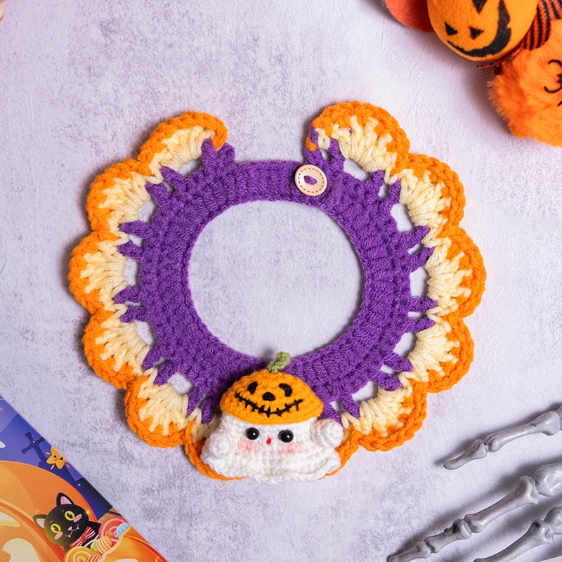 Halloween Pet Knit Collar – Handmade Cozy Neckwear for Cats & Dogs | Holiday Costume Scarf