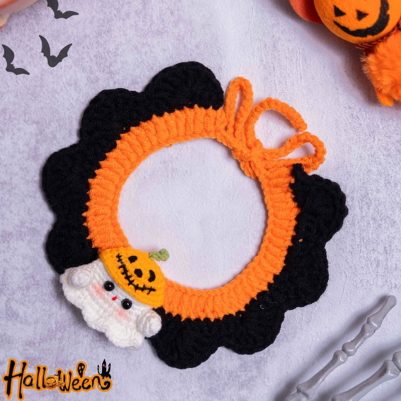 Halloween Pet Knit Collar – Handmade Cozy Neckwear for Cats & Dogs | Holiday Costume Scarf