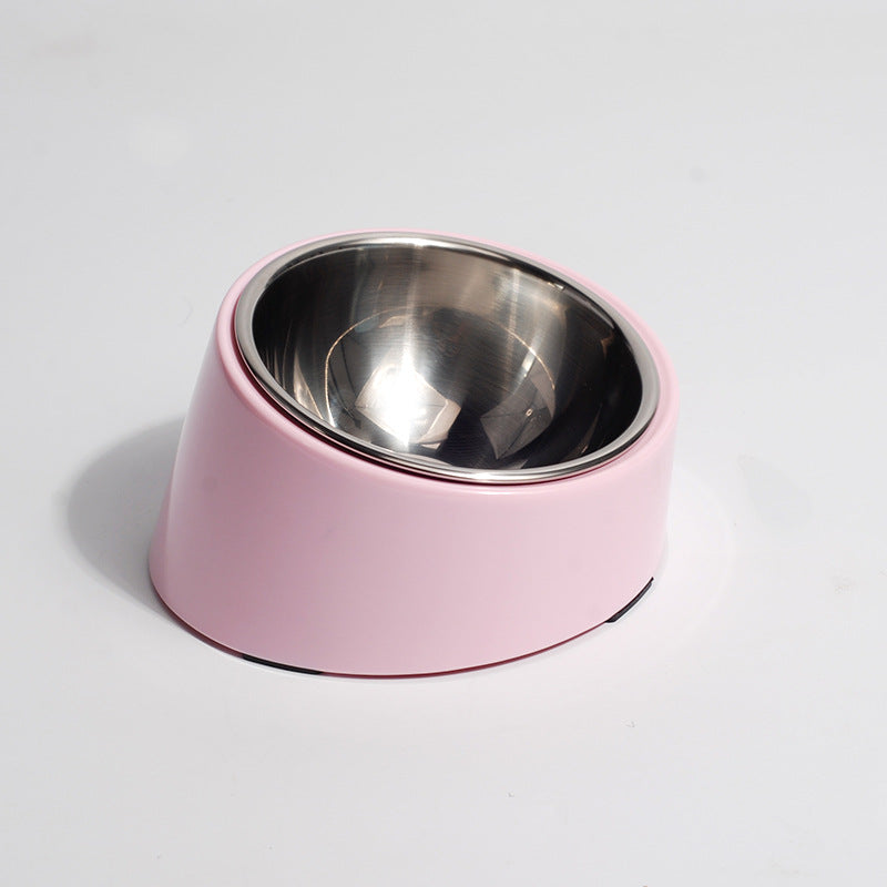 Tilted Stainless Steel Pet Bowl Non-Slip Feeding Dish for Cats & Dogs
