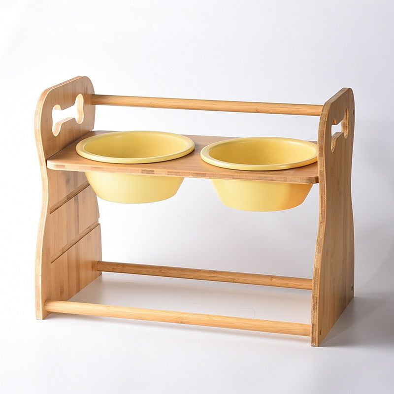 Elevated Bamboo & Ceramic Double Pet Bowl  Eco-Friendly Design  1500ml