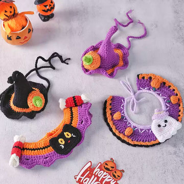 Halloween Pet Knit Collar – Handmade Cozy Neckwear for Cats & Dogs | Holiday Costume Scarf