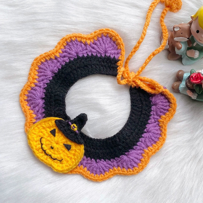 Halloween Pet Knit Collar – Handmade Cozy Neckwear for Cats & Dogs | Holiday Costume Scarf