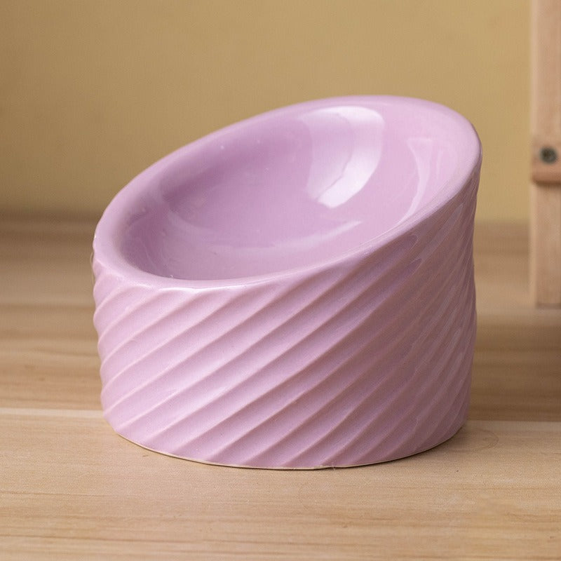 Elevated Tilted Ceramic Pet Bowl | Anti-Vomit for Cats & Small Dogs