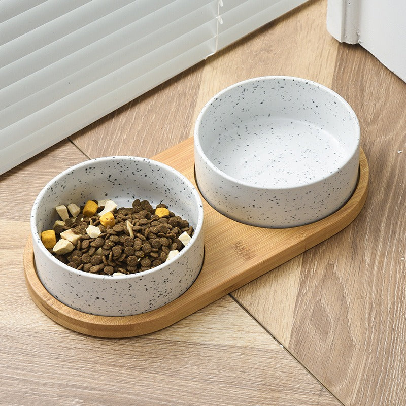 Hand‑Painted Ink‑Style Ceramic Bowl with Natural Bamboo Base | Eco‑Friendly & Safe