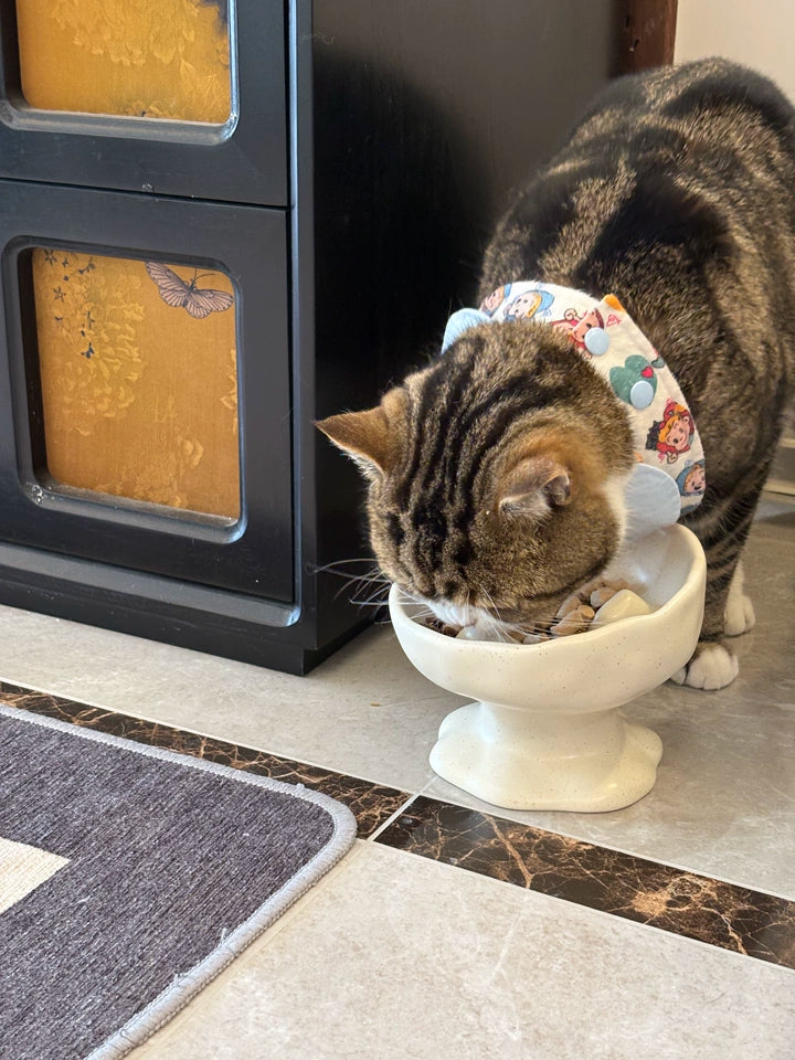 Ink-Style Ceramic Elevated Pet Bowl – Tilted Slow Feeder, Anti-Choke, Suitable for Cats and Dogs