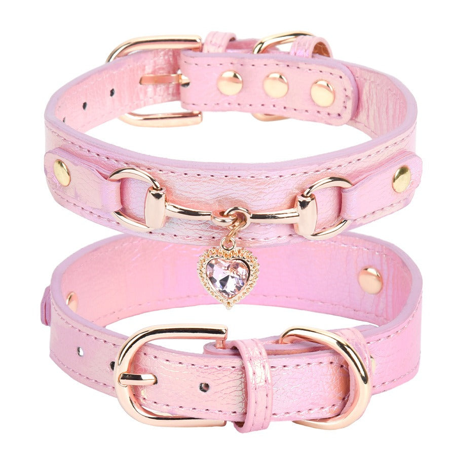 Sparkling Rhinestone Pet Collar – Heart Pendant, Bling Accessory for Small Dogs & Cats
