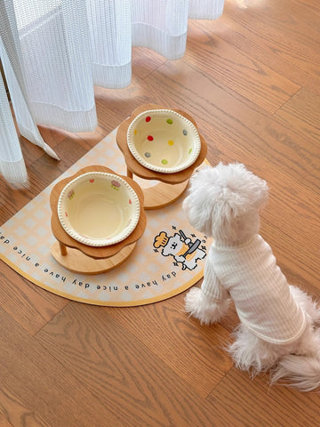 Angled Wooden Elevated Bowl Stand