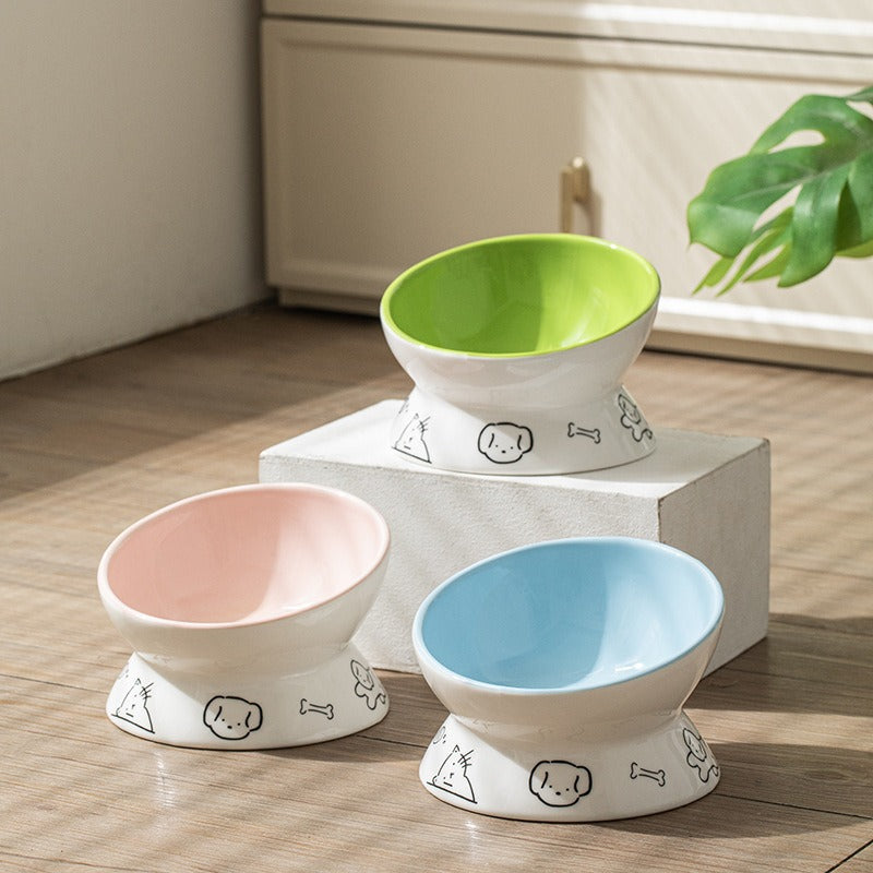 Elevated Tilted Ceramic Cat&dog Bowl |  Whisker-Friendly  pets up to 6kg
