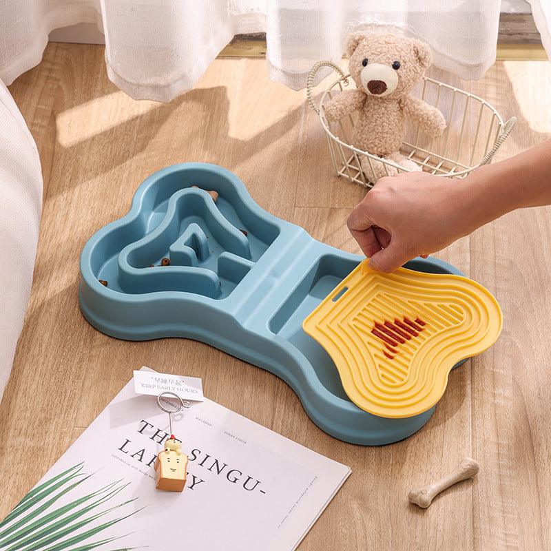 Pet Slow Food Bowl Slow Food Bowl for Dogs Anti-Tipped Cat Lick Pad Pet Double Bowl Dog Eatware Pet Dinner Plate - NoKa&AuroraStone