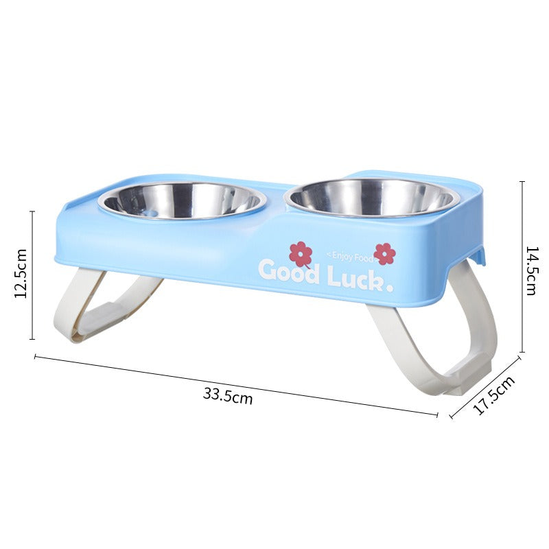 Asymmetric Elevated Stainless Steel Dual Bowl –  Dogs & Cats