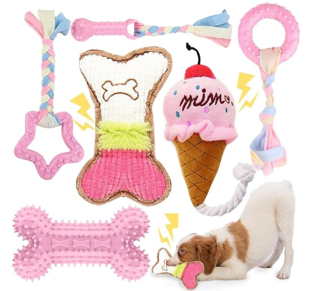 6-in-1 Pet Chew Toys Set – Dental, Squeaky & Knotted Rope Toys for Dogs