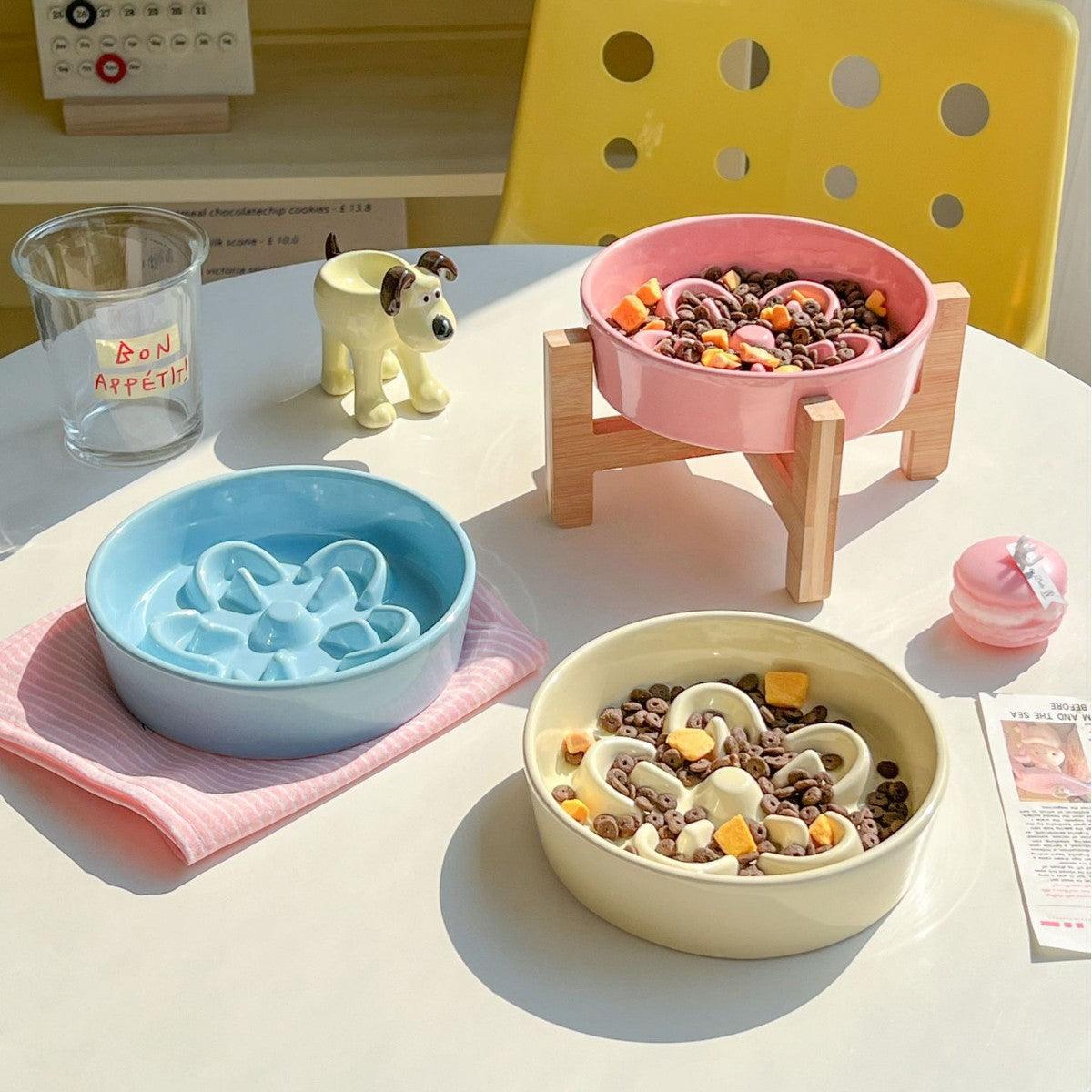 Flower Ceramic Cat Bowl Dog Slow Food Slow Food Anti-choking Dog Food Basin Anti-black Chin Cat Bowl Cat Slow Food Basin - NoKa&AuroraStone