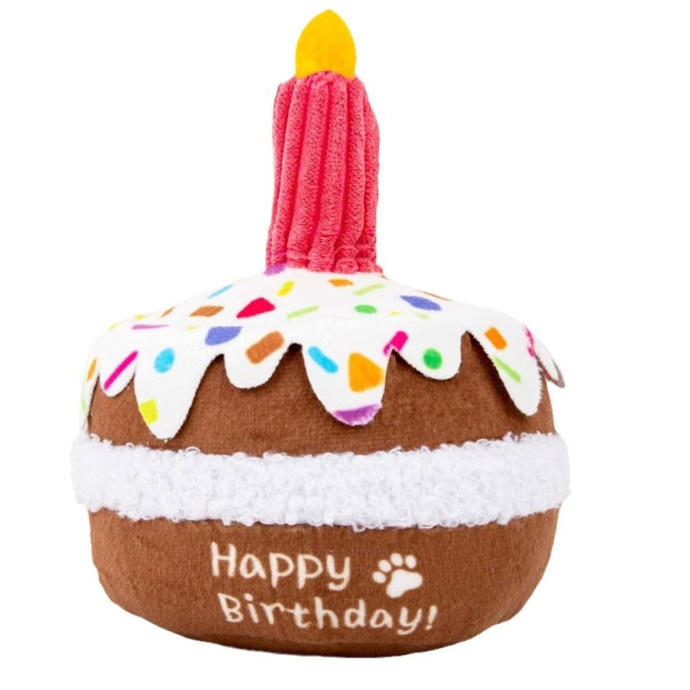 Pet Birthday Cake Squeaky Plush Toy – Durable & Chew-Friendly