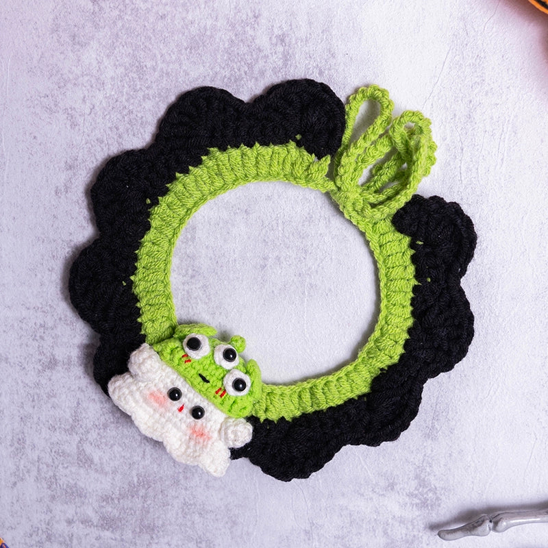 Halloween Pet Knit Collar – Handmade Cozy Neckwear for Cats & Dogs | Holiday Costume Scarf