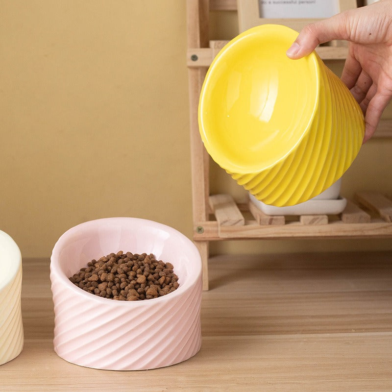 Elevated Tilted Ceramic Pet Bowl | Anti-Vomit for Cats & Small Dogs