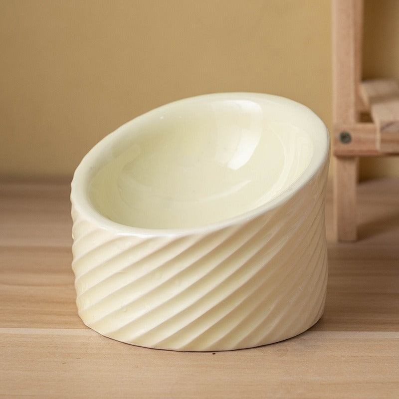 Elevated Tilted Ceramic Pet Bowl | Anti-Vomit for Cats & Small Dogs