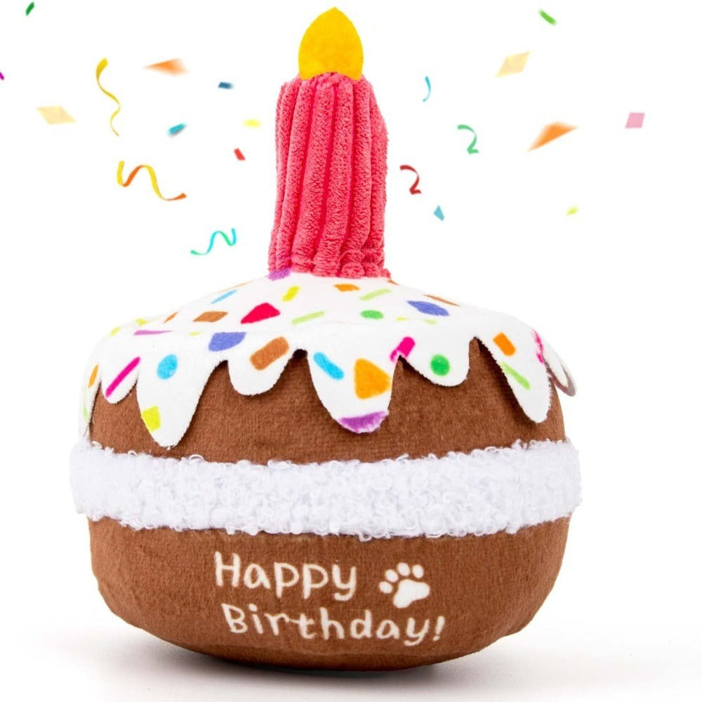 Pet Birthday Cake Squeaky Plush Toy – Durable & Chew-Friendly