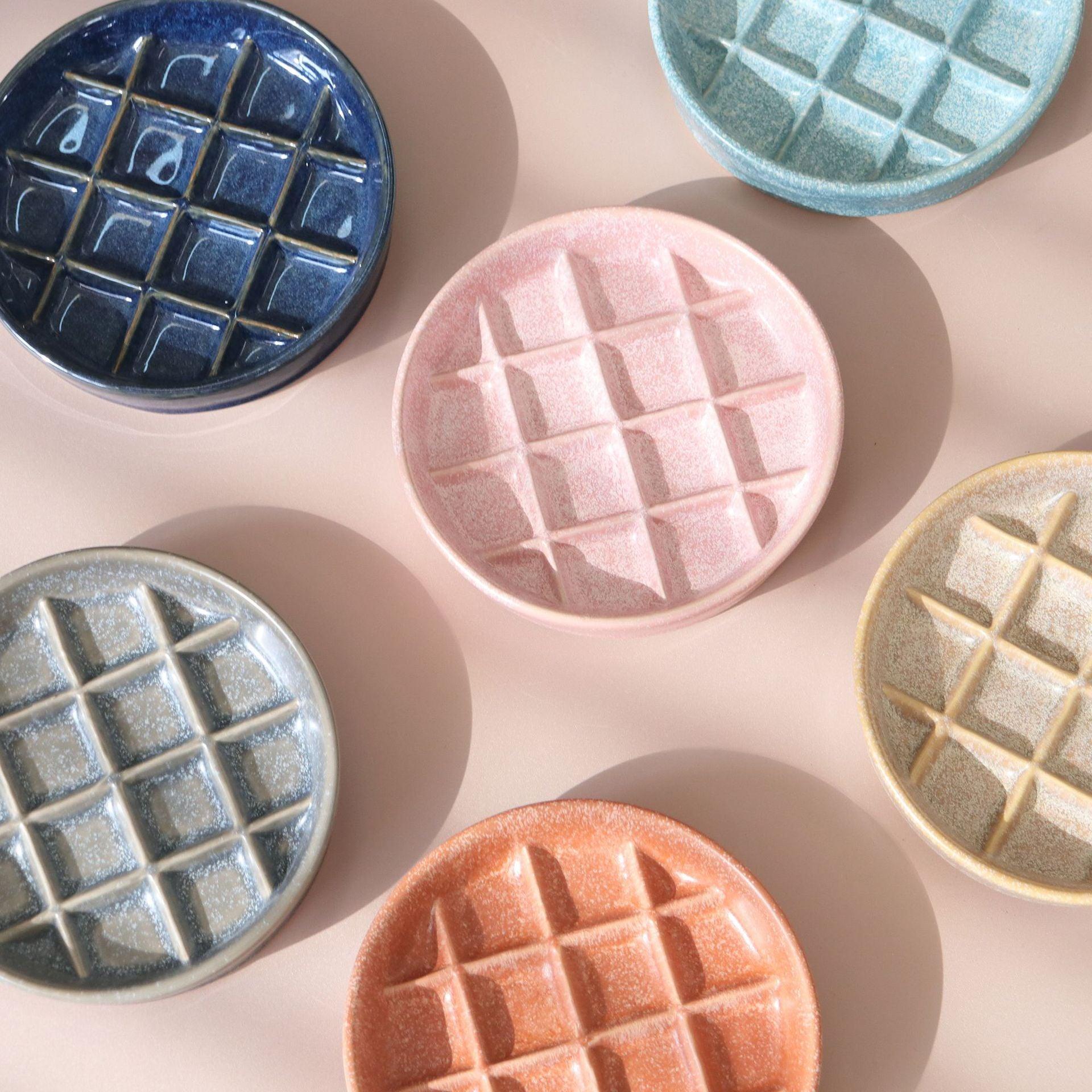 Ceramic slow food bowl slow food plate cat bowl kitten grid bowl slow eating pet bowl cat and dog anti-choke cat food bowl - NoKa&AuroraStone