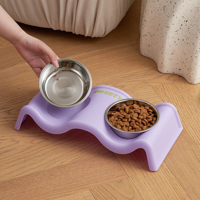 Elevated Double Pet Bowl Set – Raised Stainless Steel Feeder for Dogs and Cats