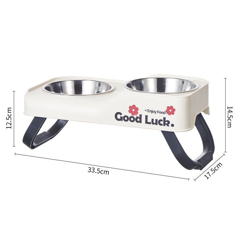Asymmetric Elevated Stainless Steel Dual Bowl –  Dogs & Cats