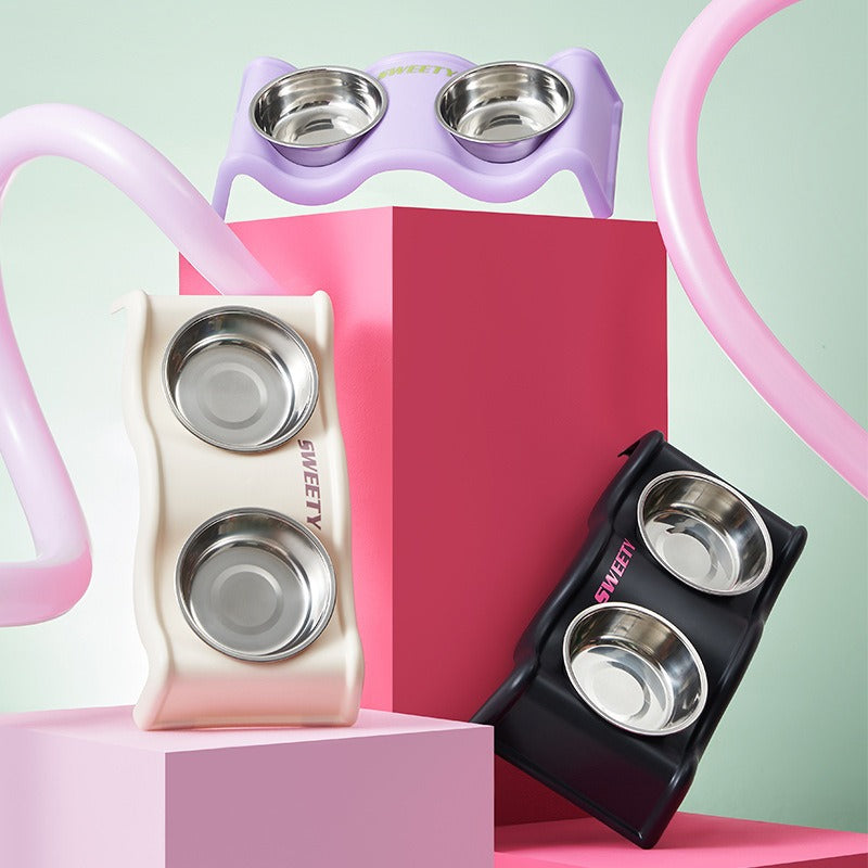 Elevated Double Pet Bowl Set – Raised Stainless Steel Feeder for Dogs and Cats