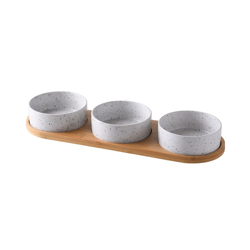 Hand‑Painted Ink‑Style Ceramic Bowl with Natural Bamboo Base | Eco‑Friendly & Safe