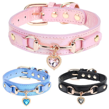 Sparkling Rhinestone Pet Collar – Heart Pendant, Bling Accessory for Small Dogs & Cats