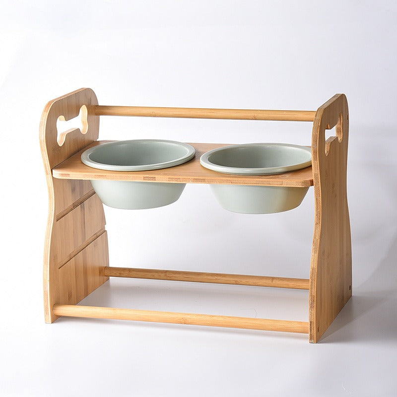 Elevated Bamboo & Ceramic Double Pet Bowl  Eco-Friendly Design  1500ml