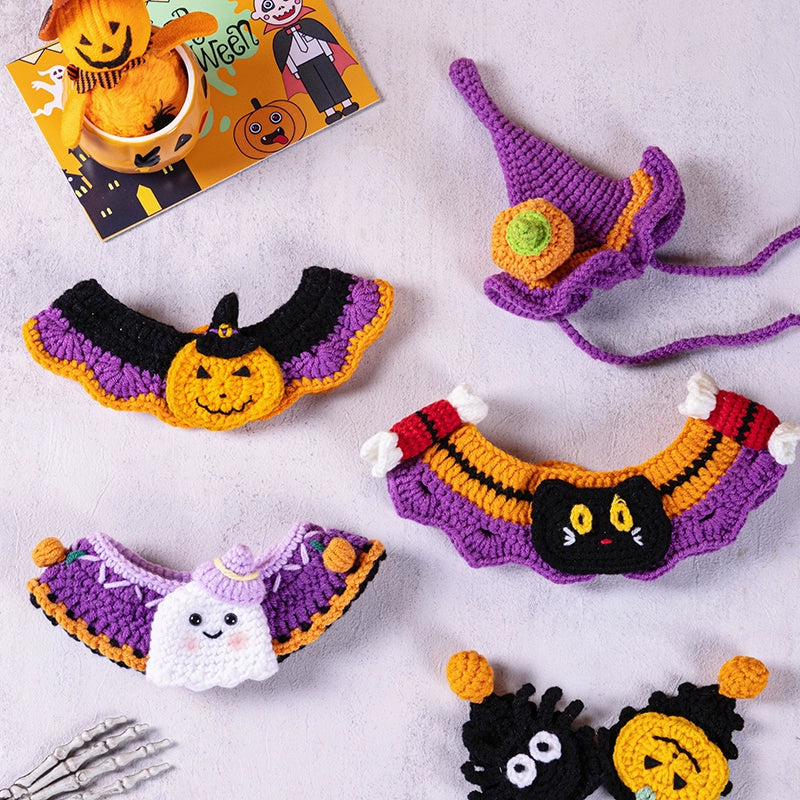Halloween Pet Knit Collar – Handmade Cozy Neckwear for Cats & Dogs | Holiday Costume Scarf