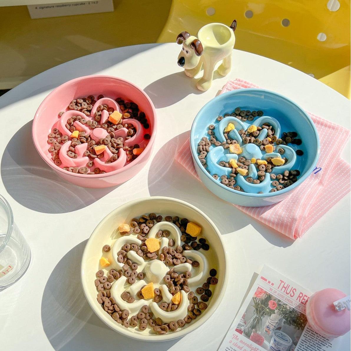 Flower Ceramic Cat Bowl Dog Slow Food Slow Food Anti-choking Dog Food Basin Anti-black Chin Cat Bowl Cat Slow Food Basin - NoKa&AuroraStone