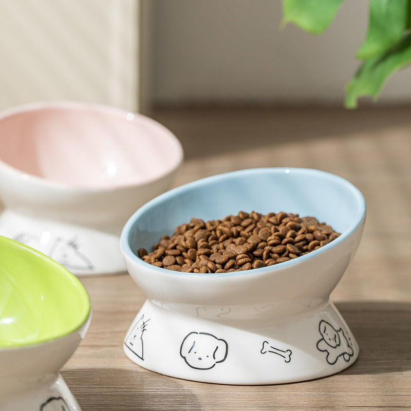 Elevated Tilted Ceramic Cat&dog Bowl |  Whisker-Friendly  pets up to 6kg