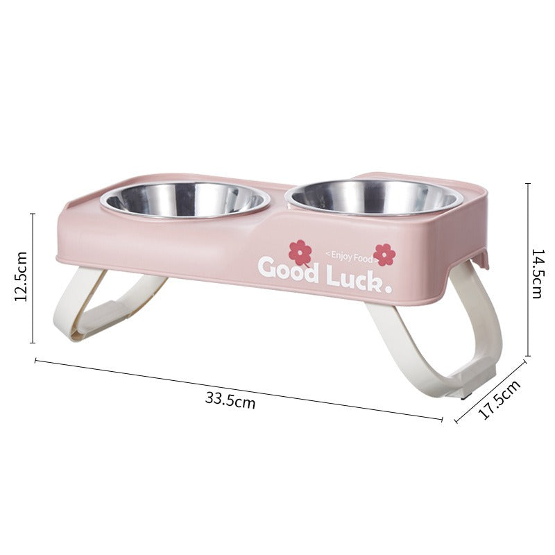 Asymmetric Elevated Stainless Steel Dual Bowl –  Dogs & Cats