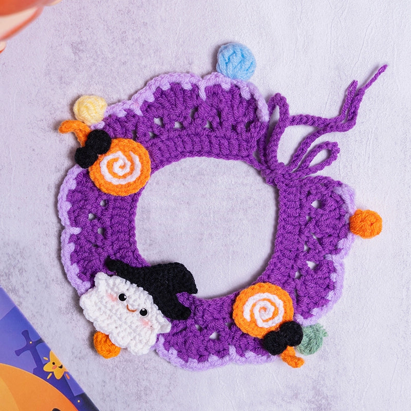 Halloween Pet Knit Collar – Handmade Cozy Neckwear for Cats & Dogs | Holiday Costume Scarf