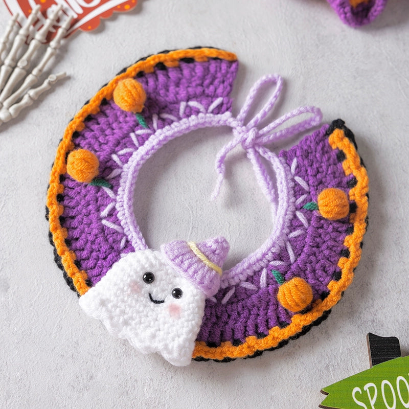 Halloween Pet Knit Collar – Handmade Cozy Neckwear for Cats & Dogs | Holiday Costume Scarf