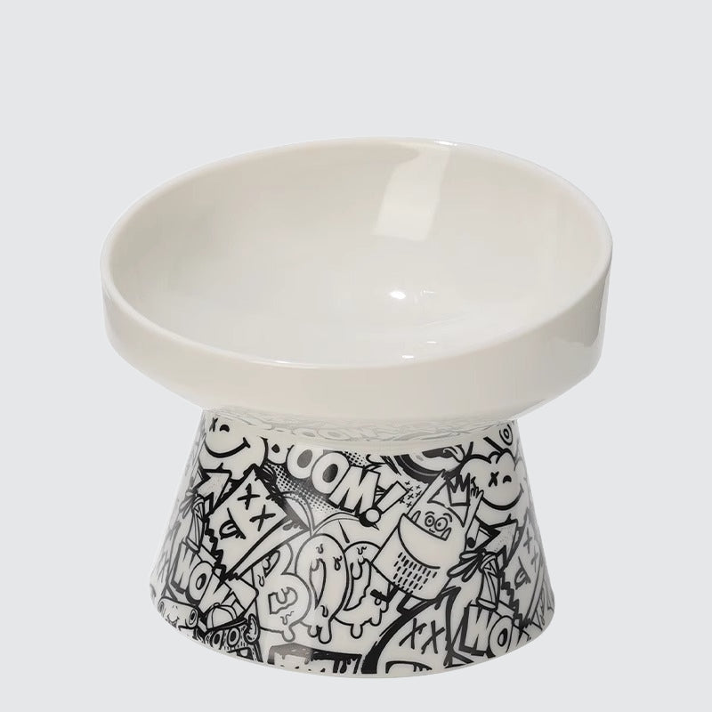 Ceramic Elevated Tilted Pet Bowl – Wide Mouth Anti-Slip Design for Cats & Small Dogs, Protects Neck & Joints