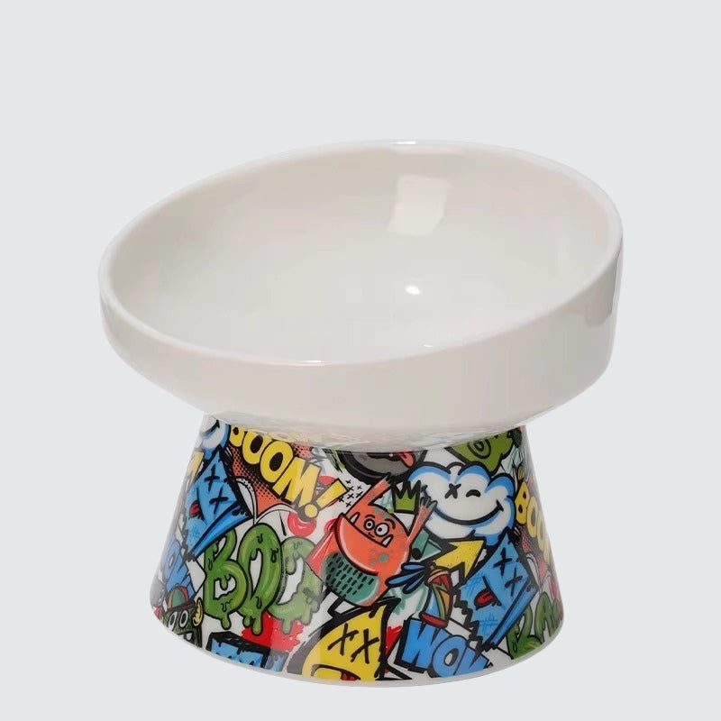 Ceramic Elevated Tilted Pet Bowl – Wide Mouth Anti-Slip Design for Cats & Small Dogs, Protects Neck & Joints
