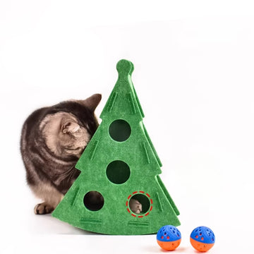 Christmas Tree Foraging Toy Box – Thick Felt Puzzle Play Box for Cats & Small Dogs