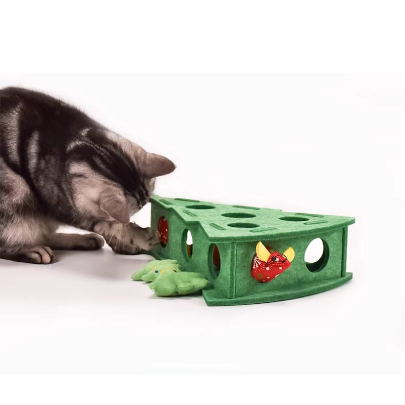 Christmas Tree Foraging Toy Box – Thick Felt Puzzle Play Box for Cats & Small Dogs