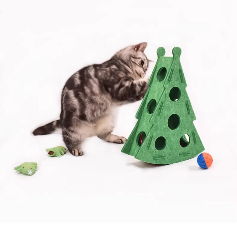 Christmas Tree Foraging Toy Box – Thick Felt Puzzle Play Box for Cats & Small Dogs