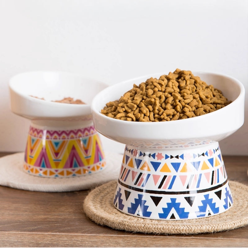 Ceramic Elevated Tilted Pet Bowl – Wide Mouth Anti-Slip Design for Cats & Small Dogs, Protects Neck & Joints